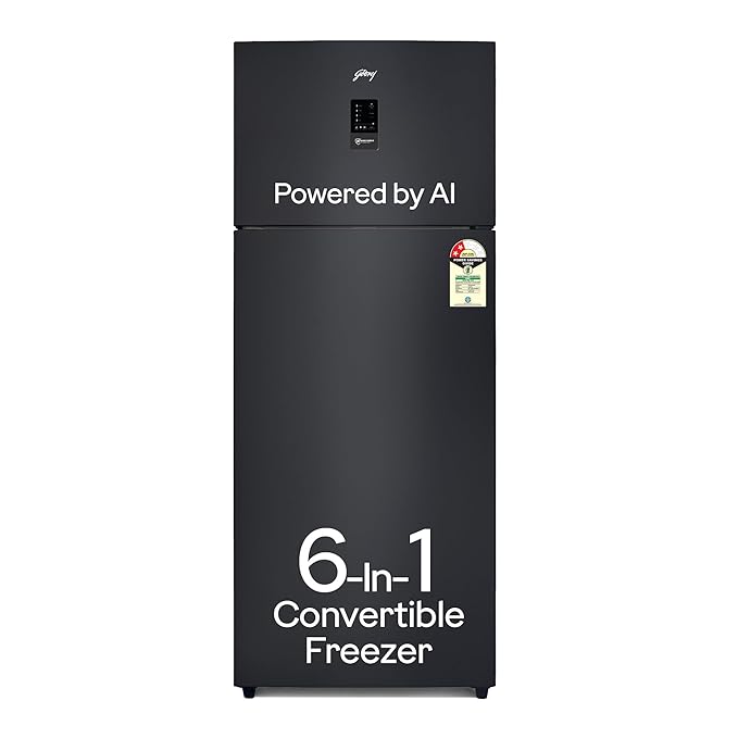 Godrej 436 L 2 Star With AI Tech, 95%+ Food Surface Disinfection With Nano Shield Technology Inverter Frost Free Double Door Regalis Refrigerator (RF EON 438B RCI MT BK, Matt Black)